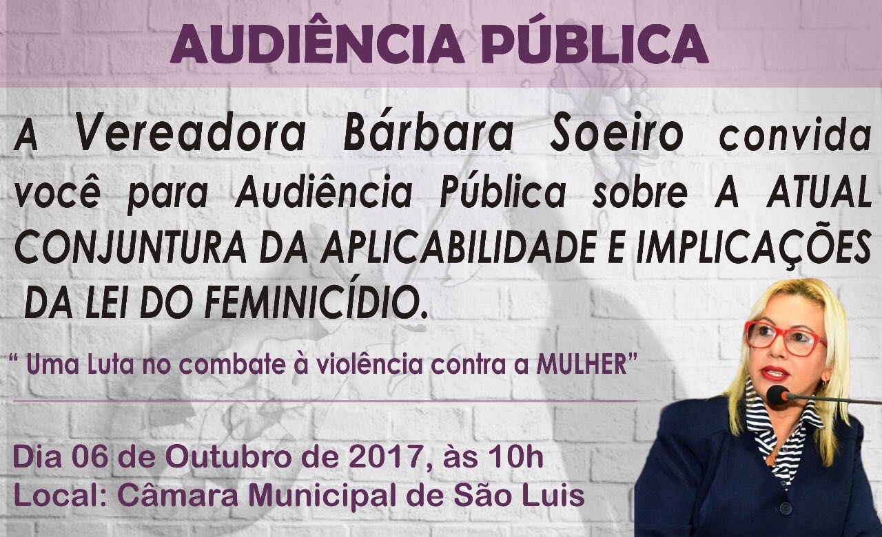 Foto de Vereadora Bárbara Soeiro realiza nesta sexta-feira, dia 6, audiência pública sobre a lei do feminicídio